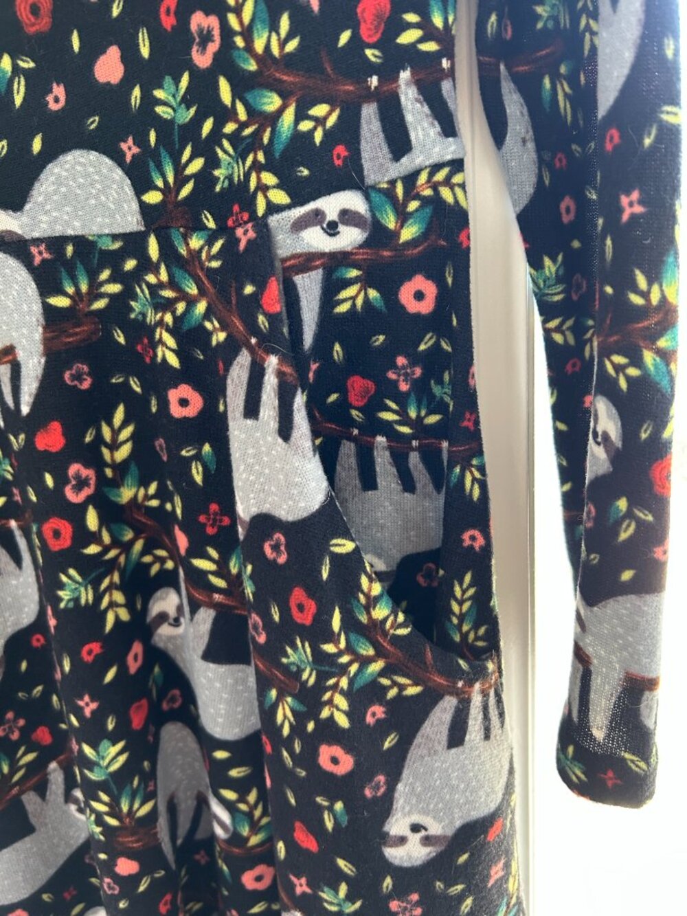 NWT LA SOUL Sloth Print Long Sleeve Fit & Flare Dress Size Large - Picture 4 of 5